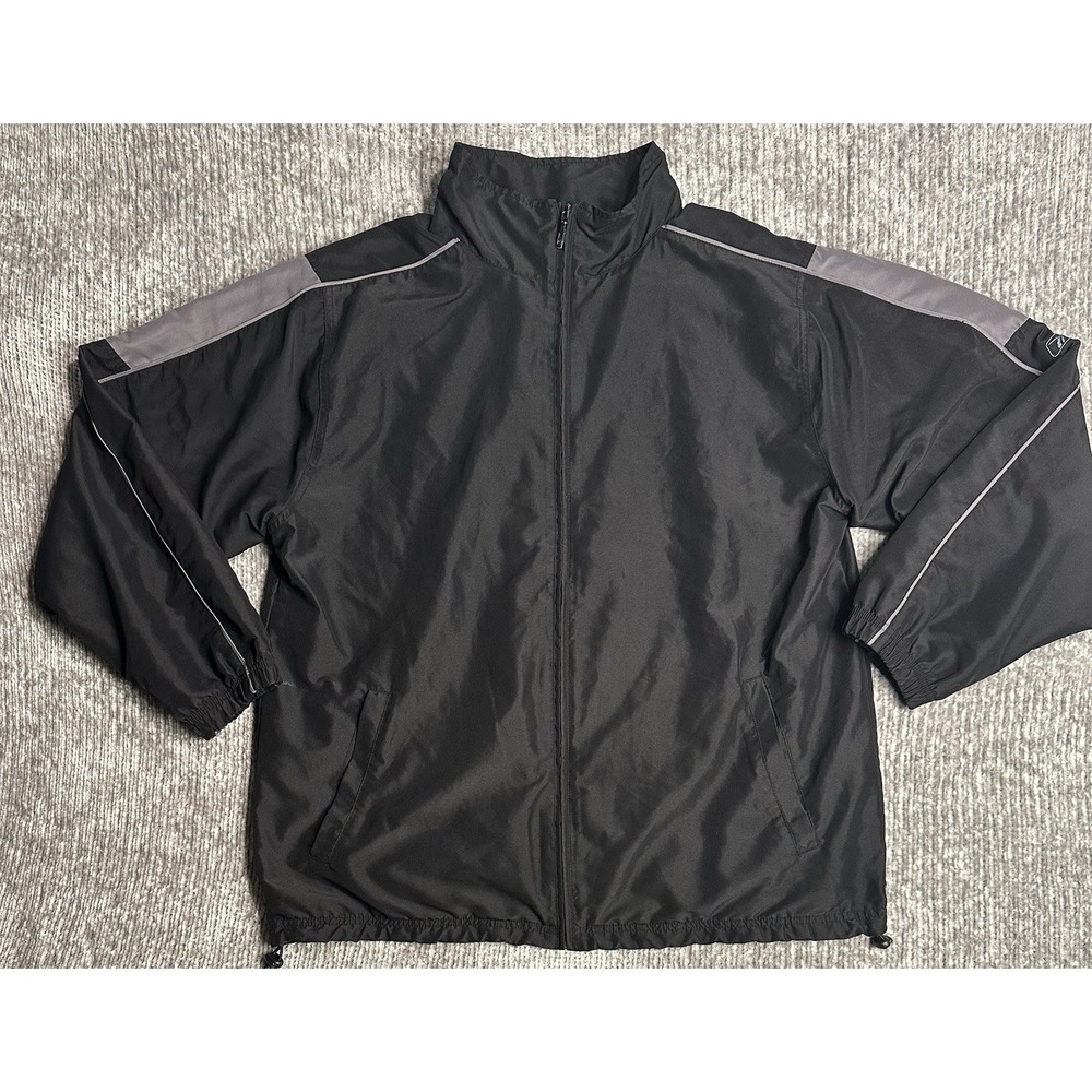 Vintage Reebok Black & Grey Full Zip Windbreaker Track Jacket Men's Large Rare